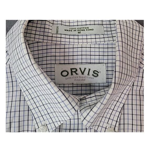 Orvis Men’s Dress Shirt M – White with Gray & Black Check – Cotton – EUC - Picture 5 of 9